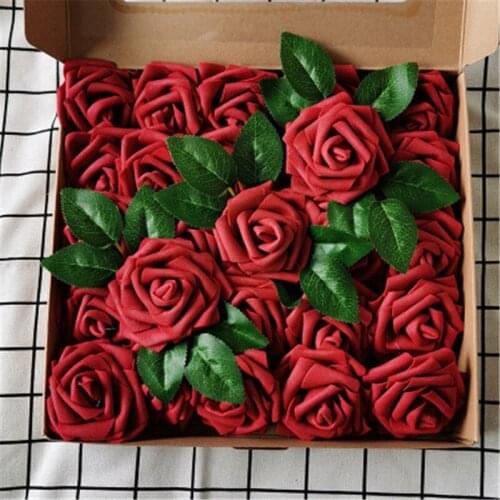 25ps Artificial Foam Rose Flowers With Box Bride Bouquet Flower For Wedding Party Home Decorative Scrapbooking DIY Flower