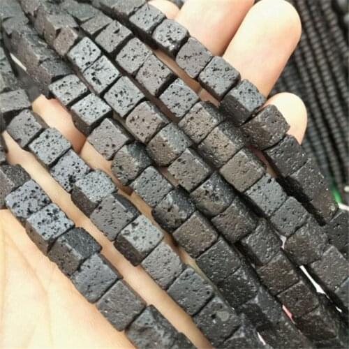 46PCS Black Lava Stone Cubic Square String Nature Semi Precious Beads Size 8x8MM Powfully For Jewelry Designs Free Shipping