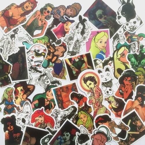 47Pcs sexy tattoo beauty Pvc Waterproof Stickers For Laptop Cartoon graffiti Luggage Guitar Decal Funny Toy Sticker Home Decor