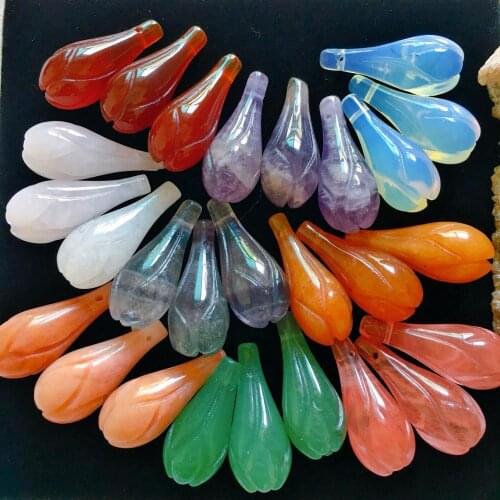 5pieces LOOSE BEADS Amethyst/ Rose Quartz/ jade /Fluorite carved Magnolia wholesale for DIY jewelry necklace