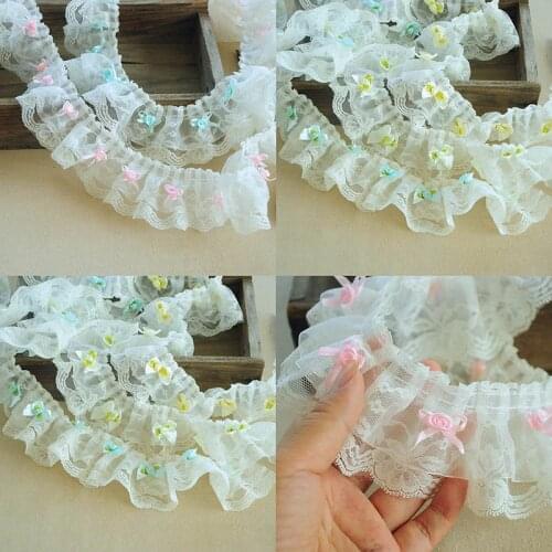 6cm Wide Double Mesh Gauze Pleated Bow Applique Lace Ribbon DIY Dress Skirt Trim Hat Bag Scarf Decorative Doll Clothing Material