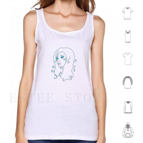 Untitled Tank Tops Vest Cotton Girls Face Outline Aqua V Ector