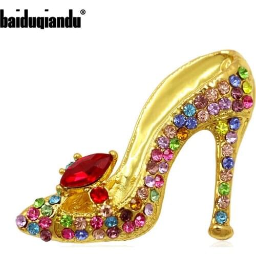 Multi-Colors Crystal Rhinestones High Heel Shoes Brooch Pins for Women