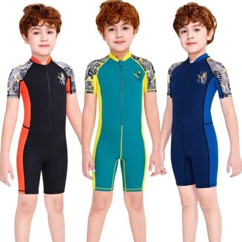 Children Swimsuit Fashion Printed Surfing Thin Diving Wetsuit For Kids Boys Short Swimwear One Piece Suit Swimming Scuba