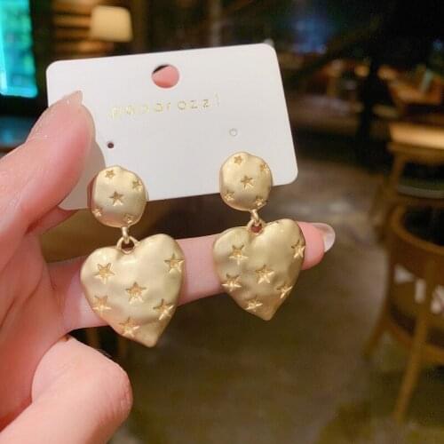 Korean Fashion Gold Color earrings Simple Big Peach Heart Alloy Drop Star Heart Drop Stud Earrings For Women banquet jewelry