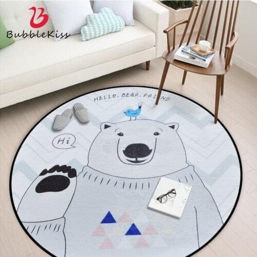Bubble Kiss Round Carpet Nordic Style Bedroom Decor Double Layer Cotton Rug Cute Cartoon Pattern Childrens Room Non-Slip Carpet