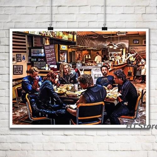 Marvel Moive Poster Printing Canvas Painting of the Avengers at the Shawarma Wall Art Decoration Gift Idea of Iron Man for Kids