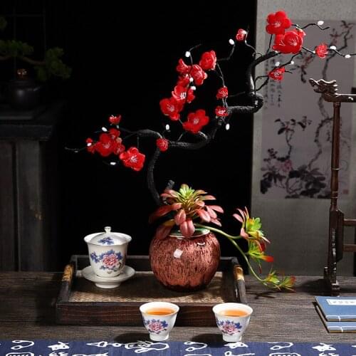 New Chinese imitation plum blossom flower decoration indoor tea table home decoration living room dining table Zen decoration
