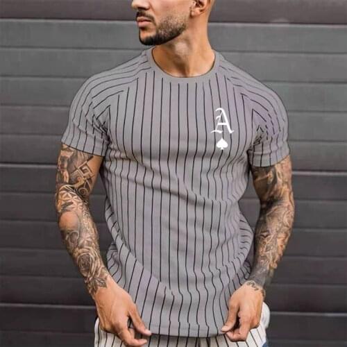 New Mens Casual Round Neck Short-sleeved Printing Long Hedging Mens T-shirt 2021 Fashion Casual Striped Mens Top