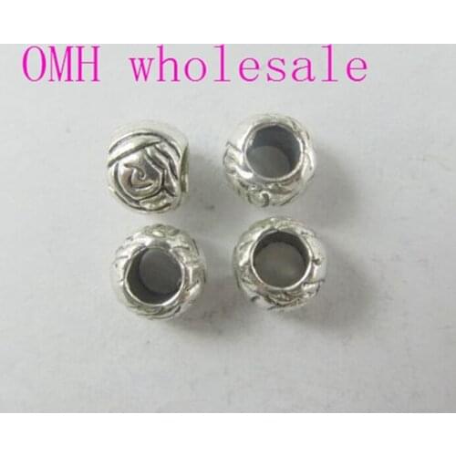 OMH wholesale 50g 38pcs 9x7mm Retro Jewelry accessories Zinc alloy big hole rose ball European space beads for bracelet PJ201