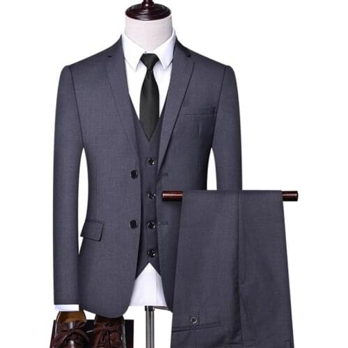 Jacket+Vest+Pants) Men Tuxedo Slim Fit Fashion Suit Wedding 3 Pieces Skinny Single Breasted Suit Set Party Prom Singer Costume