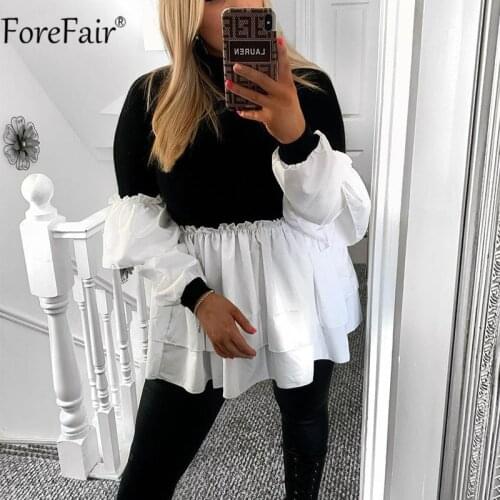 Forefair Long Sleeve Turtleneck Black Sexy Patchwork Dress Women Party Mini Night Club Ruffles Dresses Casual A Line Autumn 2020