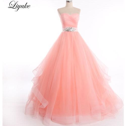 Pleat Dress Liyuke Strapless A-Line Evening Dresses Elegant New Arrival Floor-Length Organza Pink Skirt With Beading Sash