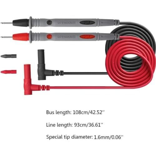 PT1034 Silicone Multimeter Test Lead with Crocodile Test Clip 1000V Flame Retardant Needle Probe