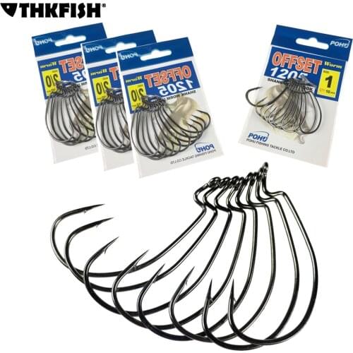 2Bags(20Pcs)POHU #1 #2 #3 #4 #5 2/0 1/0 3/0 Offset Worms Hook Fishing Hooks Dropshot Wacky Rig Wide Gap Hook Bass Fishing Tackle