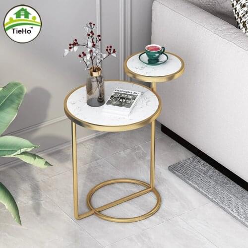 Nordic Side Table Marble Modern Sofa Corner Table Living Room Round Small Coffee Table Double Layer Marble Top