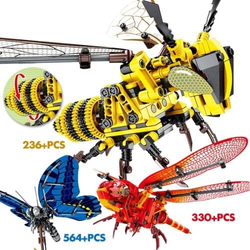 Creator Simulated Insect Butterfly Technic Bee Red Dragonfly Model Building Blocks Sets DIY Educational Bricks Toys For Kids