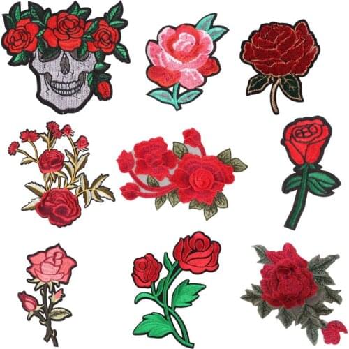 Top 1 PCS Rose Embroidered Iron on Patches for Clothing Sequin DIY Stripes Clothes Patchwork Sticker Tops Flowers Applique E