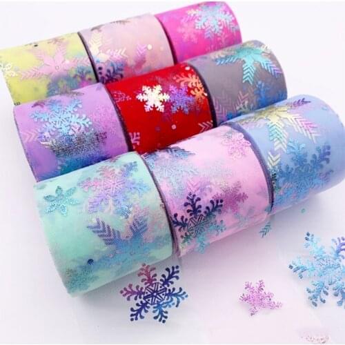 6cm Stamping Glitter Iridescent Snowflake Pattern Tulle Mesh Roll DIY Tulle Craft Birthday Party Supplies Wedding Decor