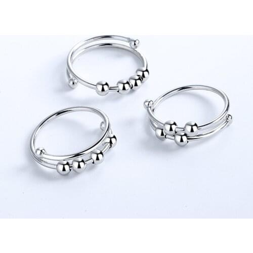 Rotating Micro-motion Beads Anxiety Rings for Women Men Adjustable Nordic Fashion Luxury Retro Geometric Ring 2021 Trend Female
