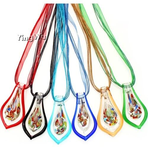 Yingwu Hot Sale 12pcs Lot Crystal Lampwork Glass Pendants Leaf Drop Murano Glass Necklace Silk for girl womens jewelry