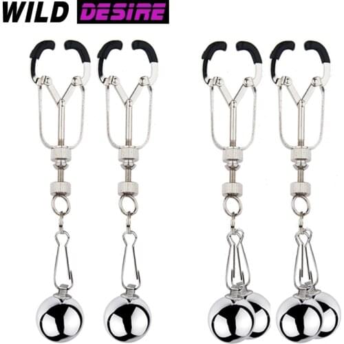 Women Nipples Clamps With Weights Ball Metal Breast Clips Papilla Stimulation Adult Games Bondage Slave Sex Toys For Female Men