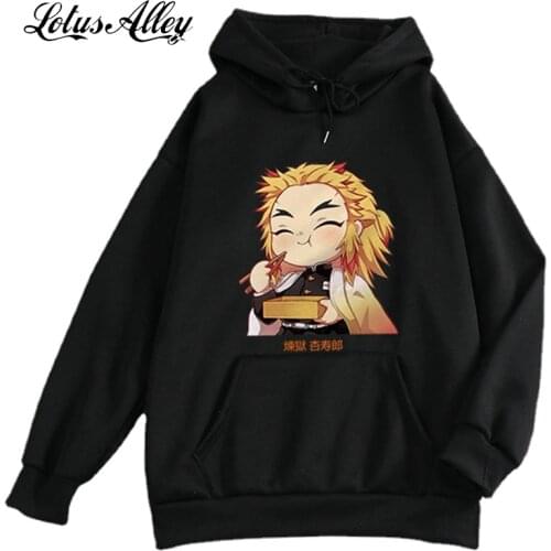 Harajuku Anime Hoodies Women Demon Slayer Oversized Sweatshirts For Girls Pullover Women Cartoon Rengoku Print Plus Size oodie