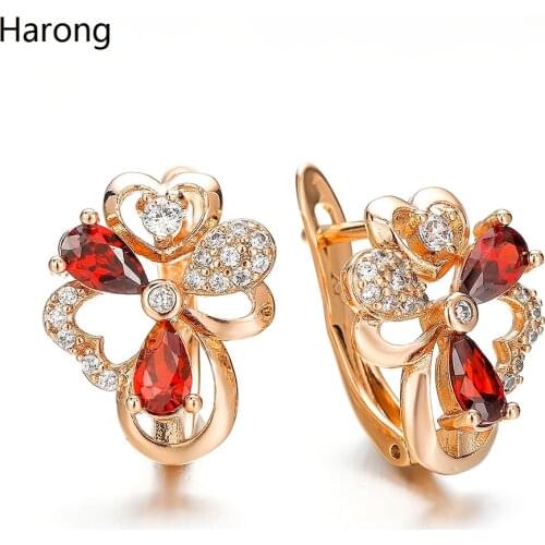 Red Cubic Zirconia Earrings Luxury Female Crystal Zircon Stone Earrings Fashion Jewelry Wedding Party Accessories For Woman Gift
