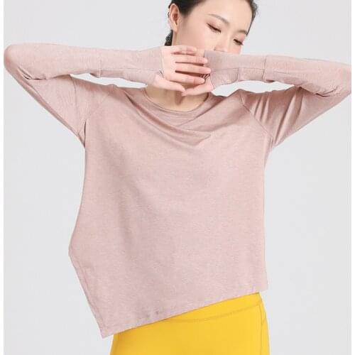 Long Sleeve Women Suit European And American Yoga Clothes Women Fast Dry Naked Spring And Summer Loose T Shirt Running Fitness