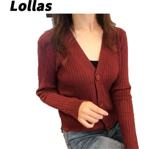 Lollas New Autumn and Winter V-neck Sweater Hong Kong Style Loose and Versatile Long-sleeved Jacket Womens Knitted Cardigan