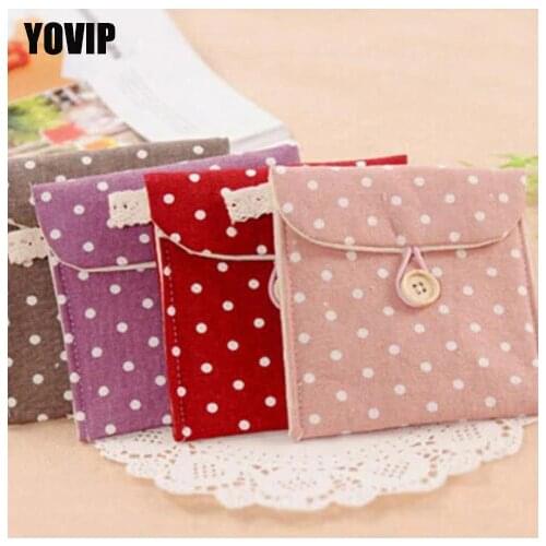 1Pc Small Polka Dot Organizer Storage Female Hygiene Sanitary Napkins Package Cotton Storage Bag Purse Case