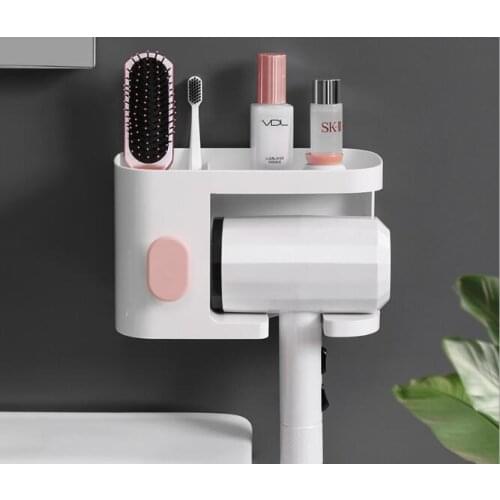 1PC Hair Dryer Rack Comb Holder Bathroom Storage Organizer Self-adhesive Wall Mounted Stand Blower Hanging Rack Shelf QA 173