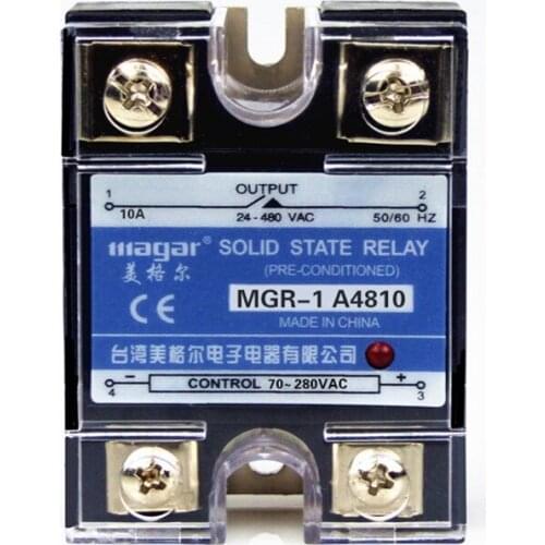 10 PCS / LOT Solid State Relay MGR-1 A4810 SSR 10A AC-AC Input 70-280V AC , Load 24-480V AC