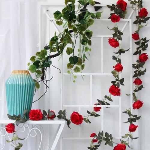 4pcs 2M Simulation Rose Vine Fake Flower Decoration Home Indoor Pipe Ceiling Plant Wall Wedding Decoration Flower Strip Rattan
