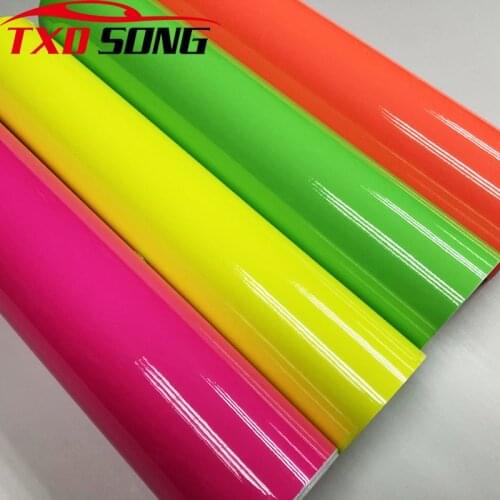 50CM*1M/2M/3M/4M/5M/6M Car Styling Gloss Fluorescent Yellow green Vinyl Sticker Glossy Fluorescent Car Wrap Foil Self Adhesive