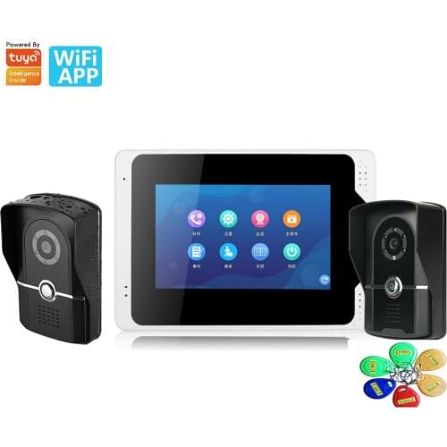 7 Inch Wired WiFi Video Doorbell Home Intercom with Night Vision Monitor + 2 x Rainproof Door Phone Camera