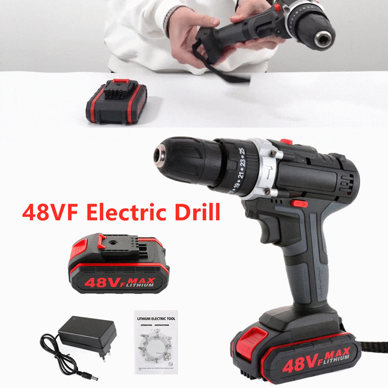 48VF Cordless Impact Driver Electric Drill Screwdriver Double Speed Electric Wrench with Lithium-Ion Battery Power Tool Set
