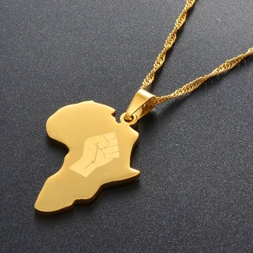 Anniyo Africa Map With Fist Pendant Necklaces Women Men Black Lives Matter African Jewelry #160821