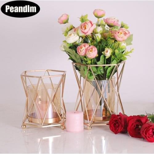 PEANDIM Gold Candle Holder Elegant Flower Vase Wedding Party Table Centerpieces Candlestick Home Decoration Flower Stand