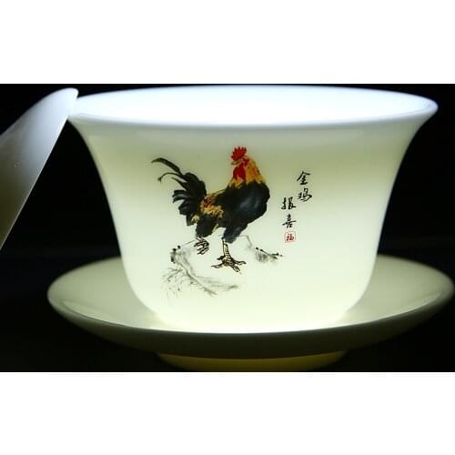 Sancai Gaiwan Teacup Single Prevent Hot Hands Large Kungfu Tea Bowl with Cover High Grade White Porcelain Cover Bowl