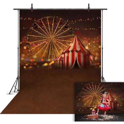 Circus tent backdrop for photography Ferris wheel bokeh glitter photo background children birthday photo circus birthday decor