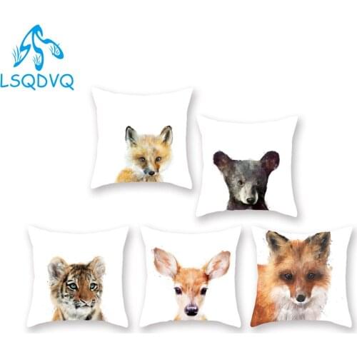 Decorative Throw Pillows Case Polyester Animals Fox Bear Tiger Deer Sofa Cushion Cover for Living Room Decoration 45x45cm
