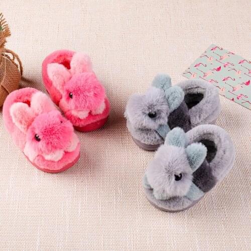 Kids Baby Girls Home Slippers Winter Boys Warm Non-slip Shoes Children Indoor Slippers Cartoon Rabbit Cotton Shoes Thicken