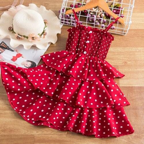 Girls Summer Princess Dress Cute Polka Dot Print Sleeveless Cake Layer Tulle Ruffle Tutu Children Costume For Kids Sundress