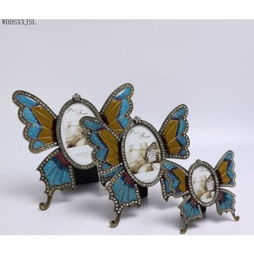 European retro electroplated metal photo frame decoration creative colorful butterfly living room desktop photo frame Ornaments