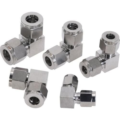 Pipe Fittings Stainless Steel 304 Two Ferrule O.D 3 4 6 8 10 12 1/8" 1/4" 3/8" 90 Degree CURVE Tube Fitting Ferrule Connector
