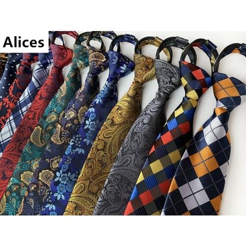 8CM Mens Fashion Lazy Zipper Pre-tied Neck Ties Paisley Floral Plaid Striped Dots Ties Gentleman Party Dress Wedding Necktie