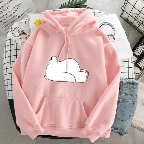 Harajuku Oversize Hooded Loose Clothes Autumn Winter Women Hoodies White Bear Cartoon Print Pink Sweatshirt Ladies Long Sleeve
