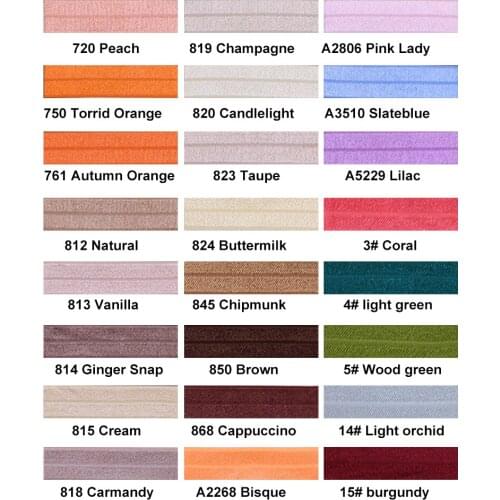 HSDRibbon 5/8" 15mm Solid Various Scream and Brown series Color Fold Over Elastic