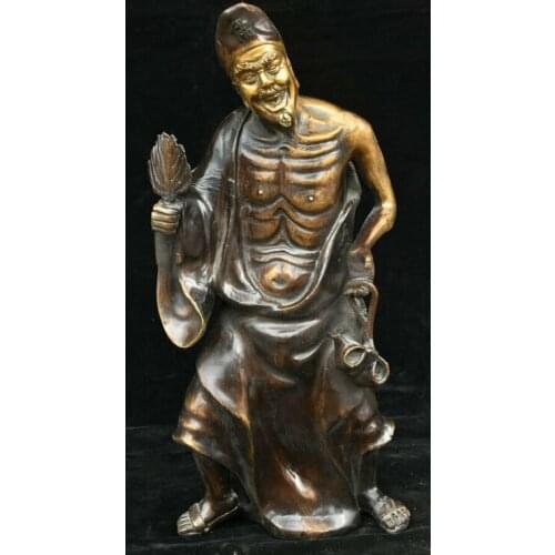 China Buddhism Temple Bronze Gilt Help male Monk Jigong Li Xiuedge Buddha Statue